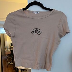 Reformation Taupe Crop Top with Card Motif